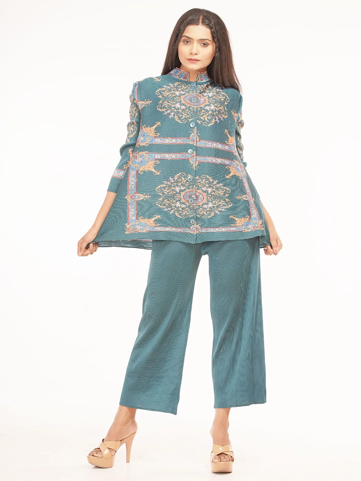 Azure Full Sleeve Printed Dress
