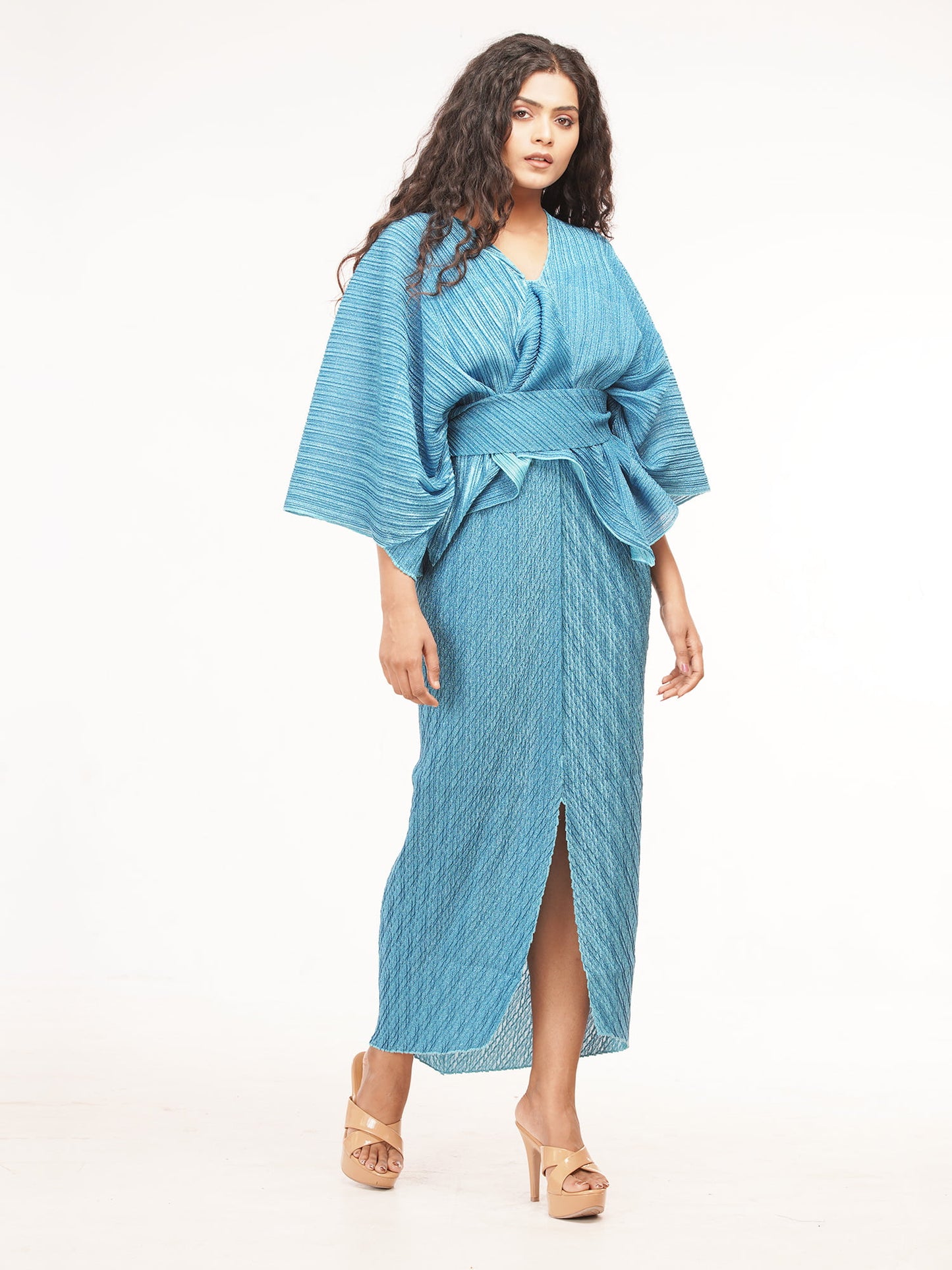 Summer Notched Pleated Dress
