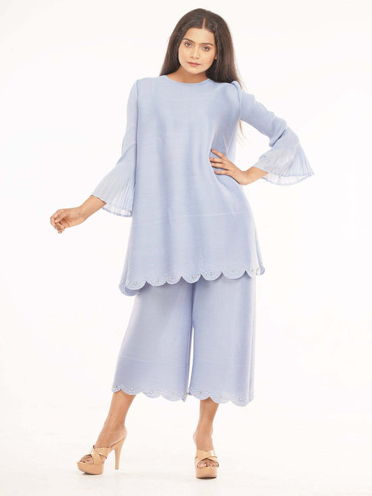 pearl embroidered coord set, elegant women's ensemble, pearl details outfit