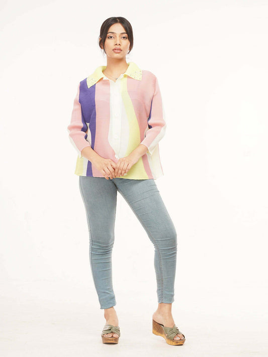 Polyester Edith Color block Printed Shirt