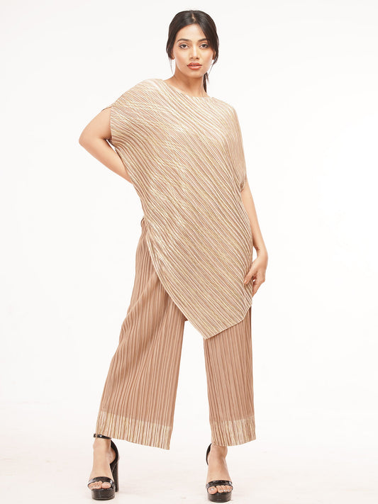 Polyester Metallic Pleated Top And Pant Set